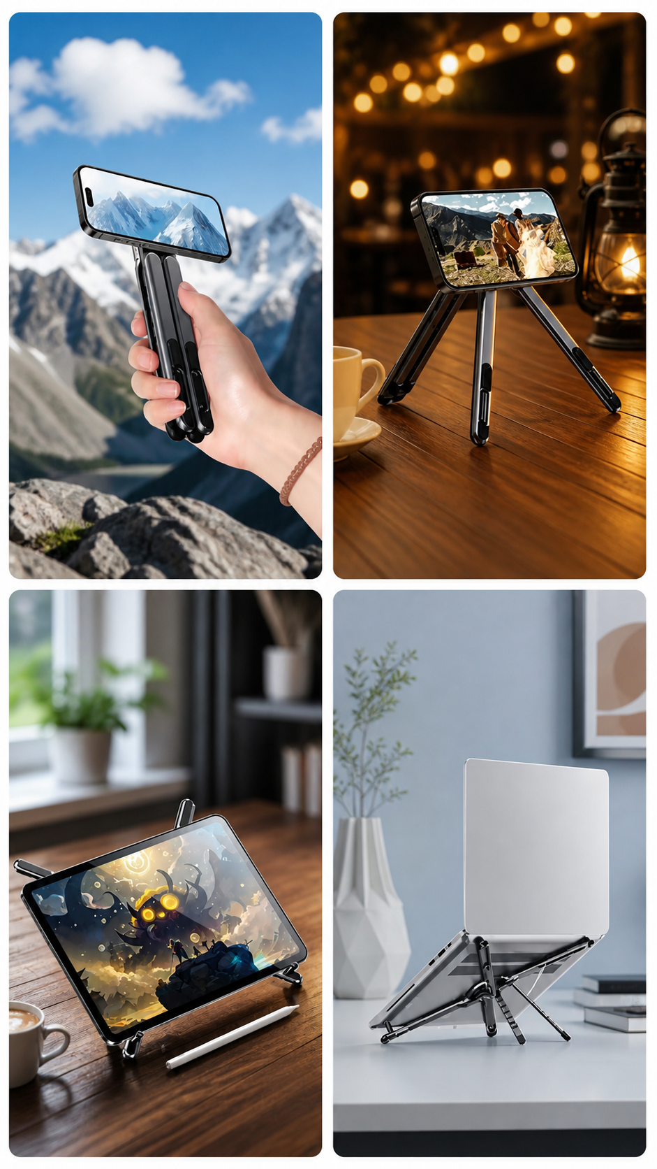 Magnetic Phone Stand 4-in-1 | Foldable Tripod, Selfie Stick & Device Holder