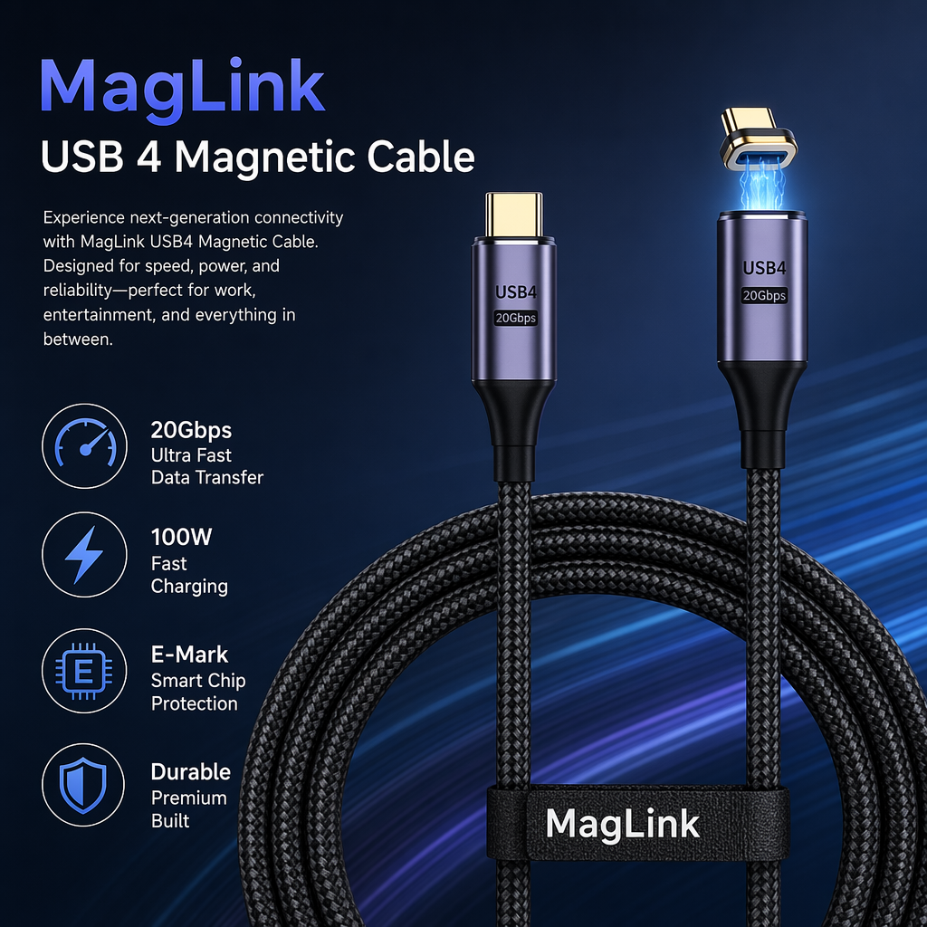 MagLink 100W USB 4 20Gbps Magnetic Charging Cable