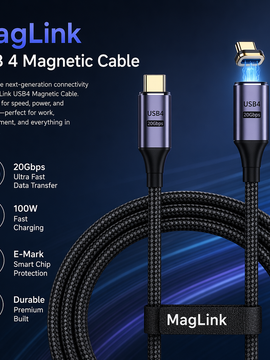 MagLink 100W USB 4 20Gbps Magnetic Charging Cable