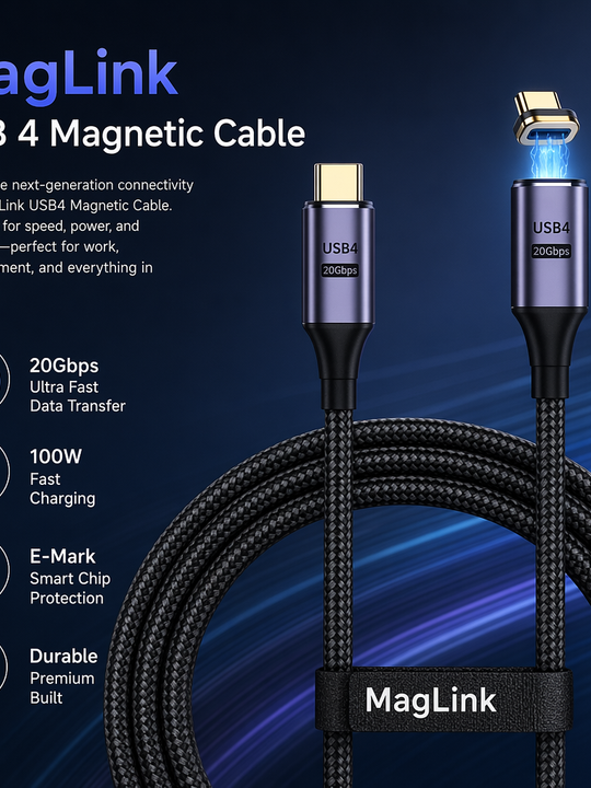 MagLink 100W USB 4 20Gbps Magnetic Charging Cable