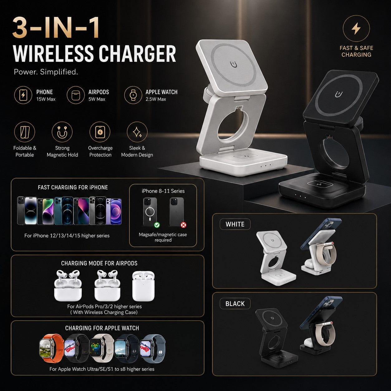 3-in-1 Magnetic Wireless Charger